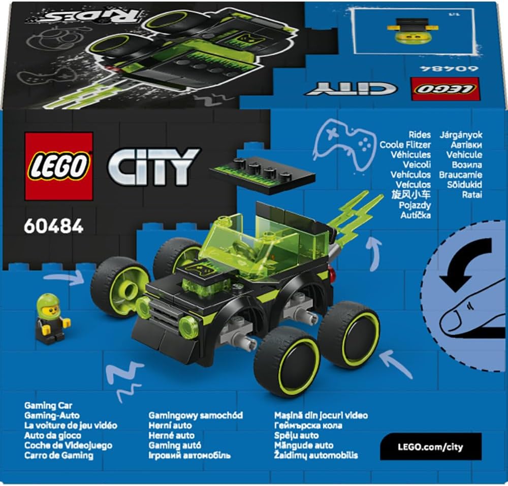 LEGO City Rides – Gaming Race Car Toy - Mini Building Set w/a Driver Junior Minifigure - Party Bag Fillers - Small Collectible Gift for 5+ Year Old Boys - 60484