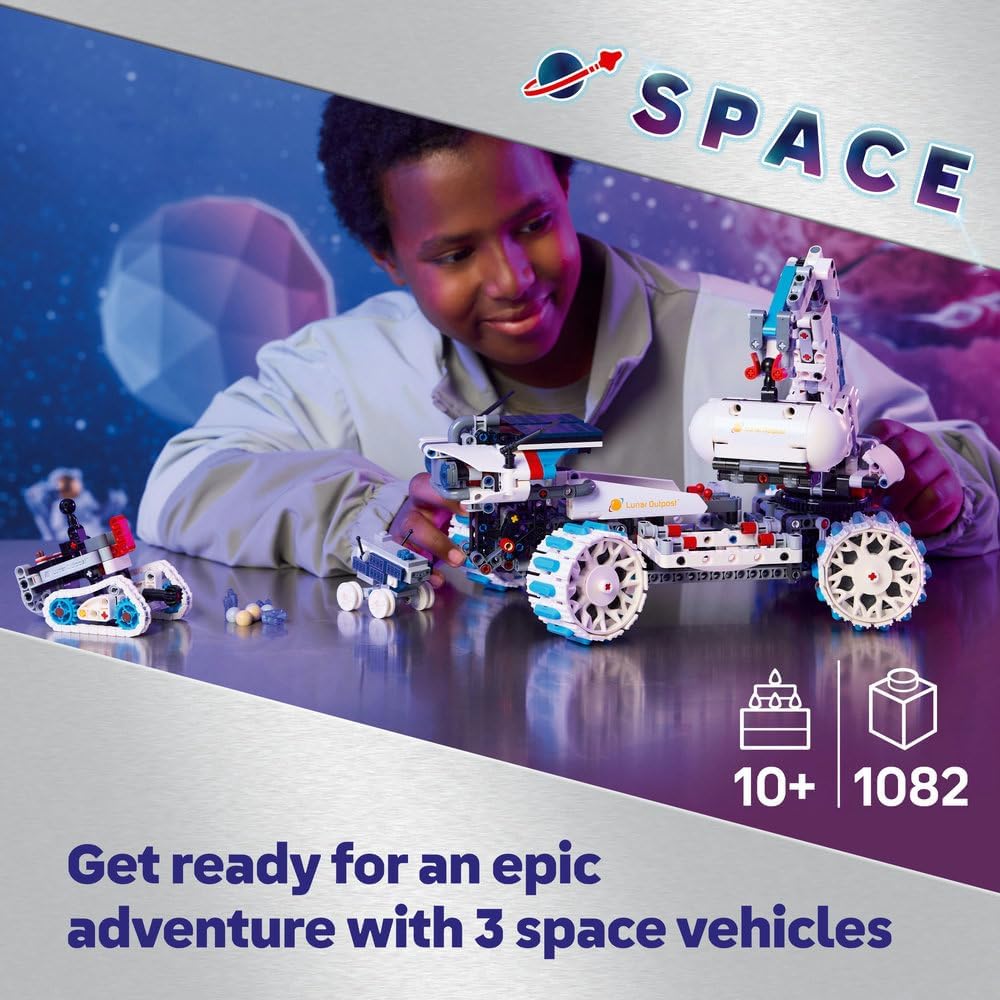 LEGO Technic Lunar Outpost Moon Rover Space Vehicle - Interactive STEM Toy with a Crane & Solar Panels - Robot Model - Birthday Gift for 10+ Year Old Boys & Girls - 42211