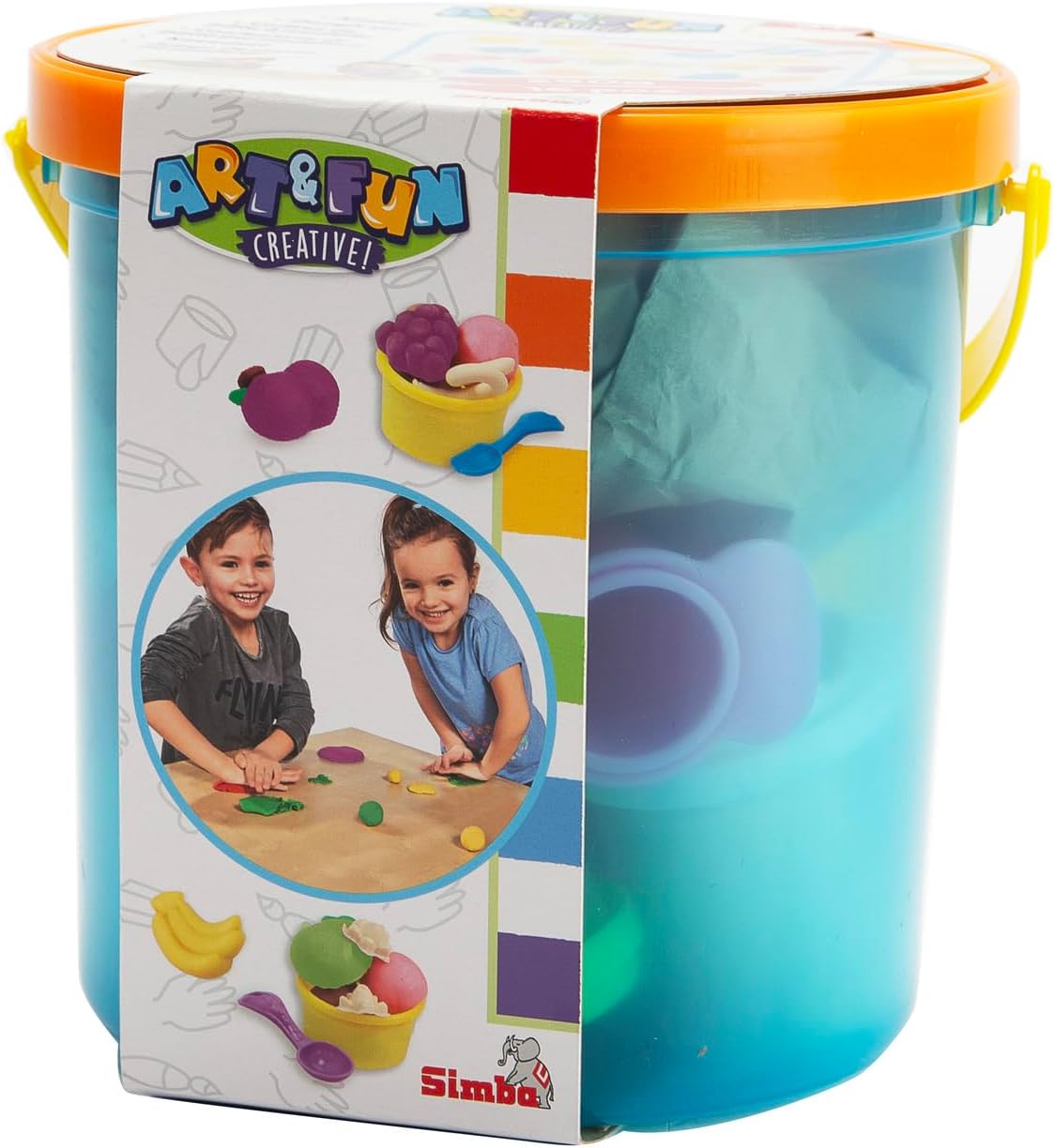 Simba A&F Dough Set Fruit Bucket, 16-Piece Modeling Playset for Creative Play, Safe Soft Dough with Fruit Shapes, Art and Fun Activity Set for Kids 3+