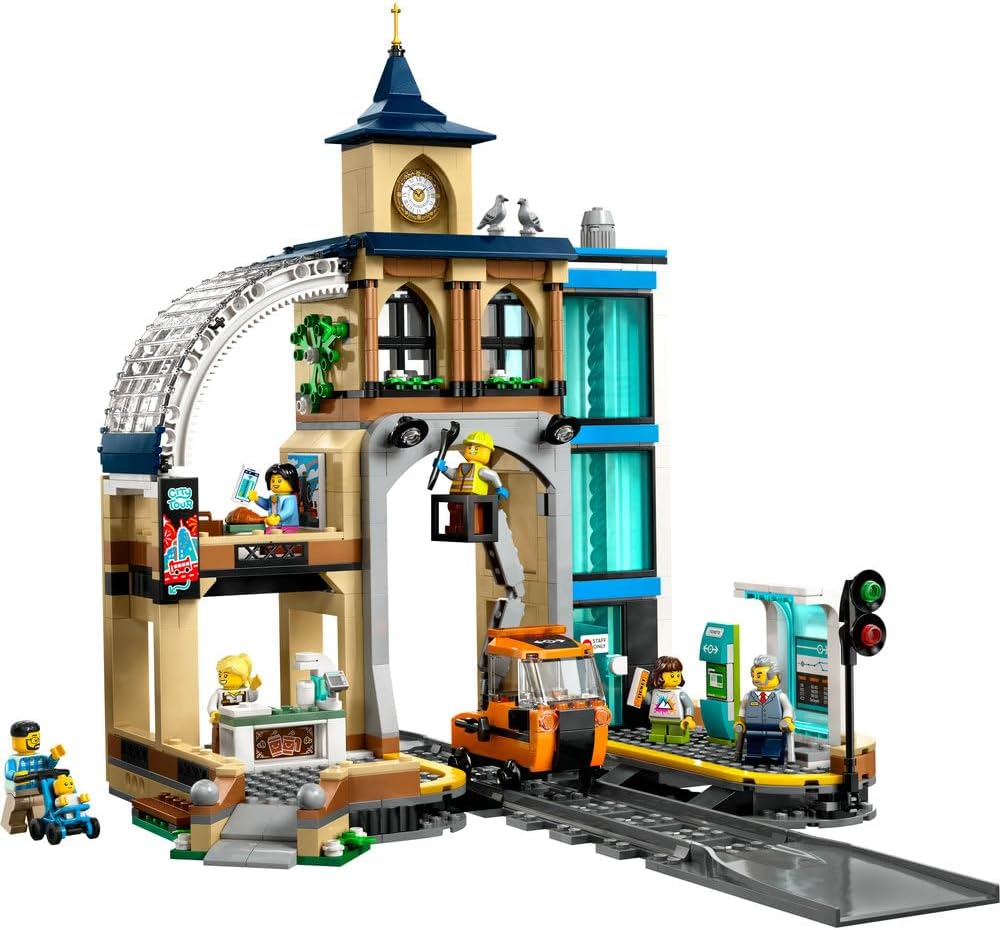 LEGO City Central Train Station Set - incl. a Maintenance Vehicle Toy, Working Lift, 2 Platforms & a Track Piece, plus 6 Minifigures - Creative Ramadan Gift for 7+ Year Old Boys & Girls - 60469