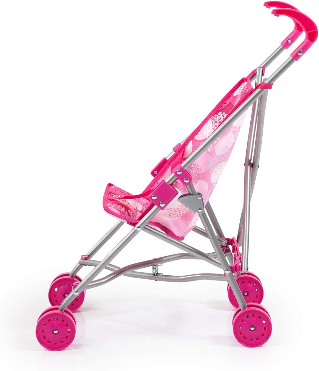 Bayer Dolls Buggy Pink for 46cm Dolls, Foldable Pushchair Stroller with Double Wheels and Safety Belt, 3Y+ Years