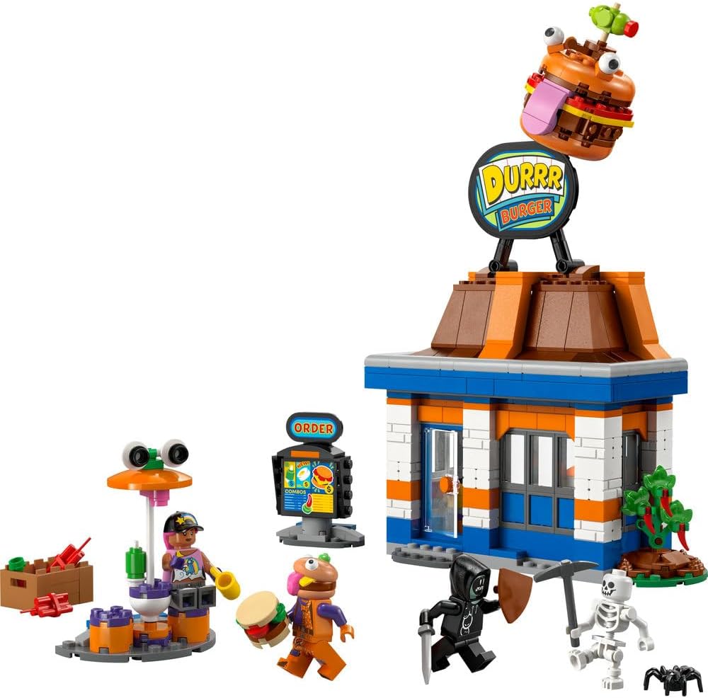 LEGO Fortnite Durrr Burger Restaurant - Creative Toy with Beach Bomber, Beef Boss & Grimey Minifigures - Collectible Gaming Gift for 10+ Year Old Boys & Girls - 77076