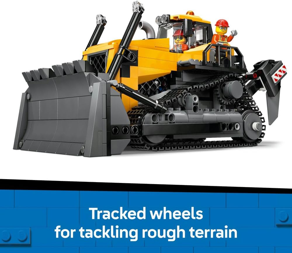 LEGO City Yellow Bulldozer Toy - Large Construction Vehicle Building Set - incl. 3 Minifigures plus Loose Bricks & Road Signs - Birthday Gift for 8+ Year Old Boys - 60466