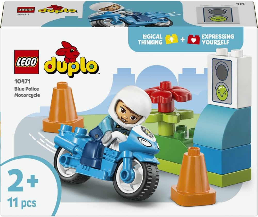LEGO DUPLO Blue Police Motorcycle - Educational Motor Skills Toy for Toddlers - incl. a Motorbike, Officer Figure, Traffic Lights - Birthday Gift for 2+ Year Old Boys & Girls - 10471