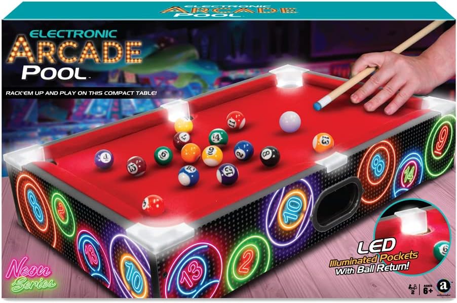 Ambassador Merchant Electronic Arcade Pool/Billiards, Black, Wood Material, Smooth Fast Action Surface, Kids 6-12 Years+