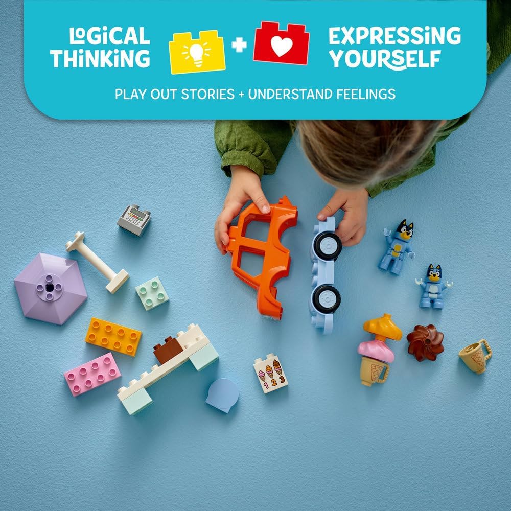 LEGO DUPLO Bluey Ice Cream Trip Toddler Toy with Vehicle Ice Cream Stand and 2 Figures including Bandit Gift for 2+ Year Old Girls and Boys 10458