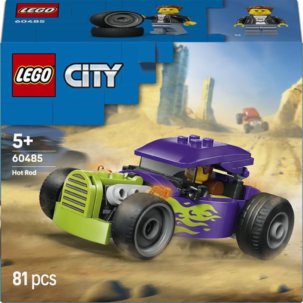LEGO City Hot Rod - Race Car Toy w/a Driver Minifigure & Folding Roof - Fine Motor Skills Building Set - Small Birthday Gift Idea for 5+ Year Old Boys - 60485