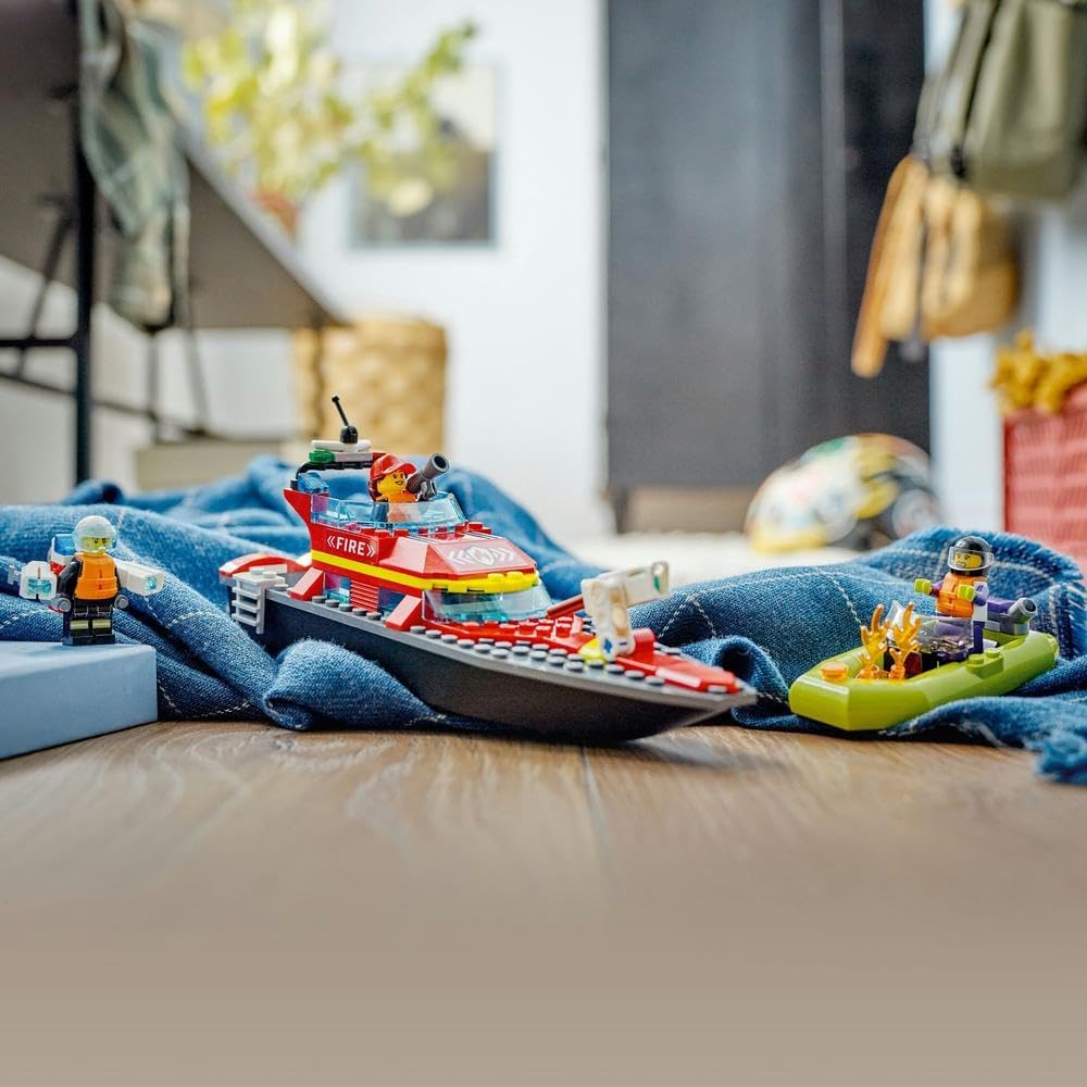 LEGO City Fire Rescue Boat Toy, Floats on Water, with Jetpack, Dinghy and 3 Minifigures, Everyday Hero Toys for Boys and Girls Aged 5+, Ramadan Gift Ideas - 60373