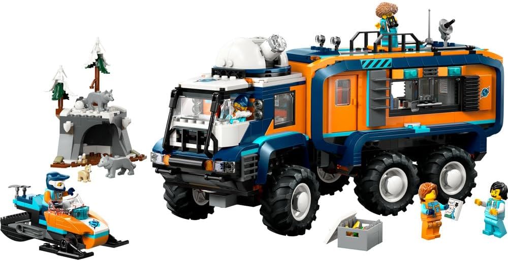 LEGO City Arctic Explorer Science Lab Truck Toy - Exploration Vehicle with Steering & Suspension - incl. a Snowscooter, 5 Minifigures & 3 Wolf Animal Figures - Gift for 8+ Year Old Boys - 60471