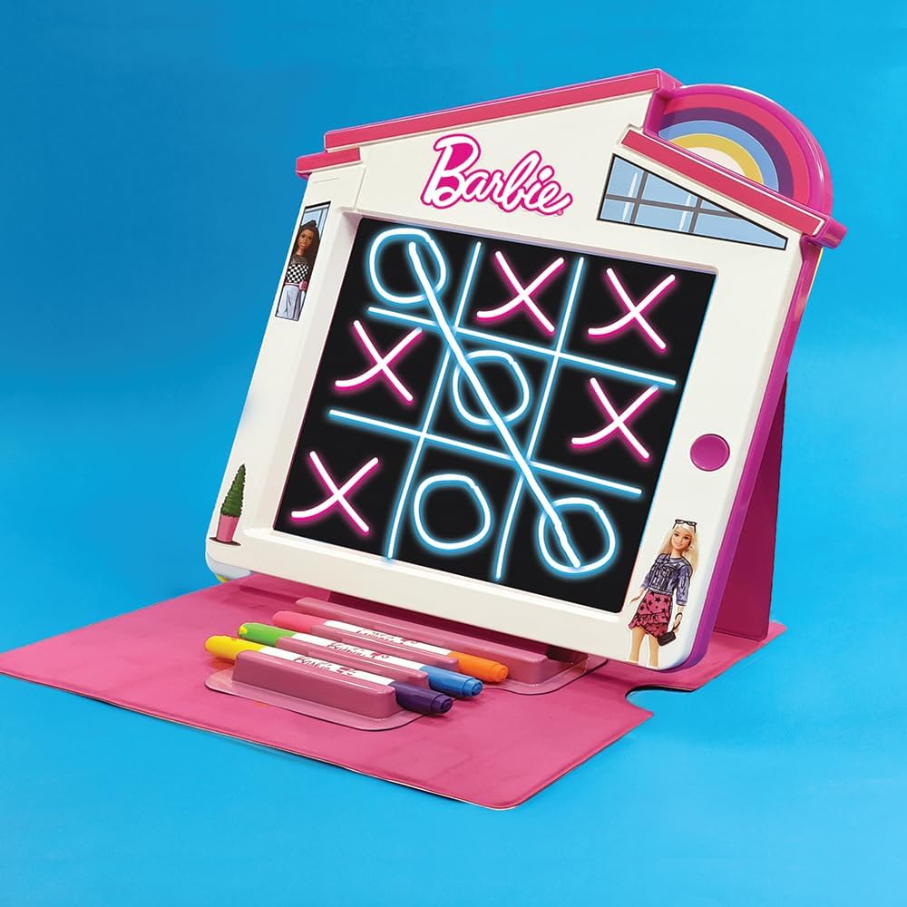 Barbie Dreamhouse Premium Glow Pad Battery Operated with Neon LED Effects, Reusable Drawing Board with Markers and Storage, Creative Art Toy for Kids, 3Y+ Years