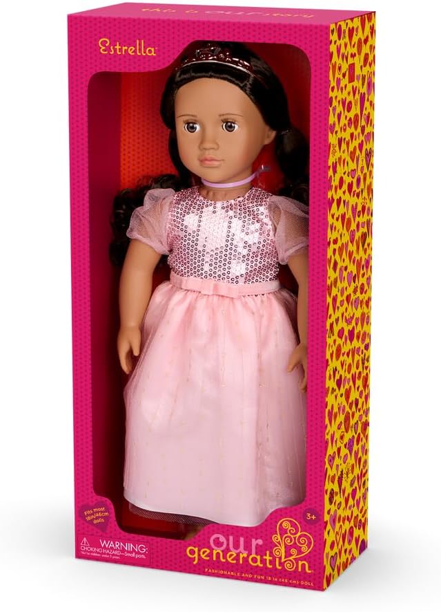 Our Generation Doll w/Princess Dress, Doll with Pink Gown & Tiara Estrella | Premium Quality Toy for Kids