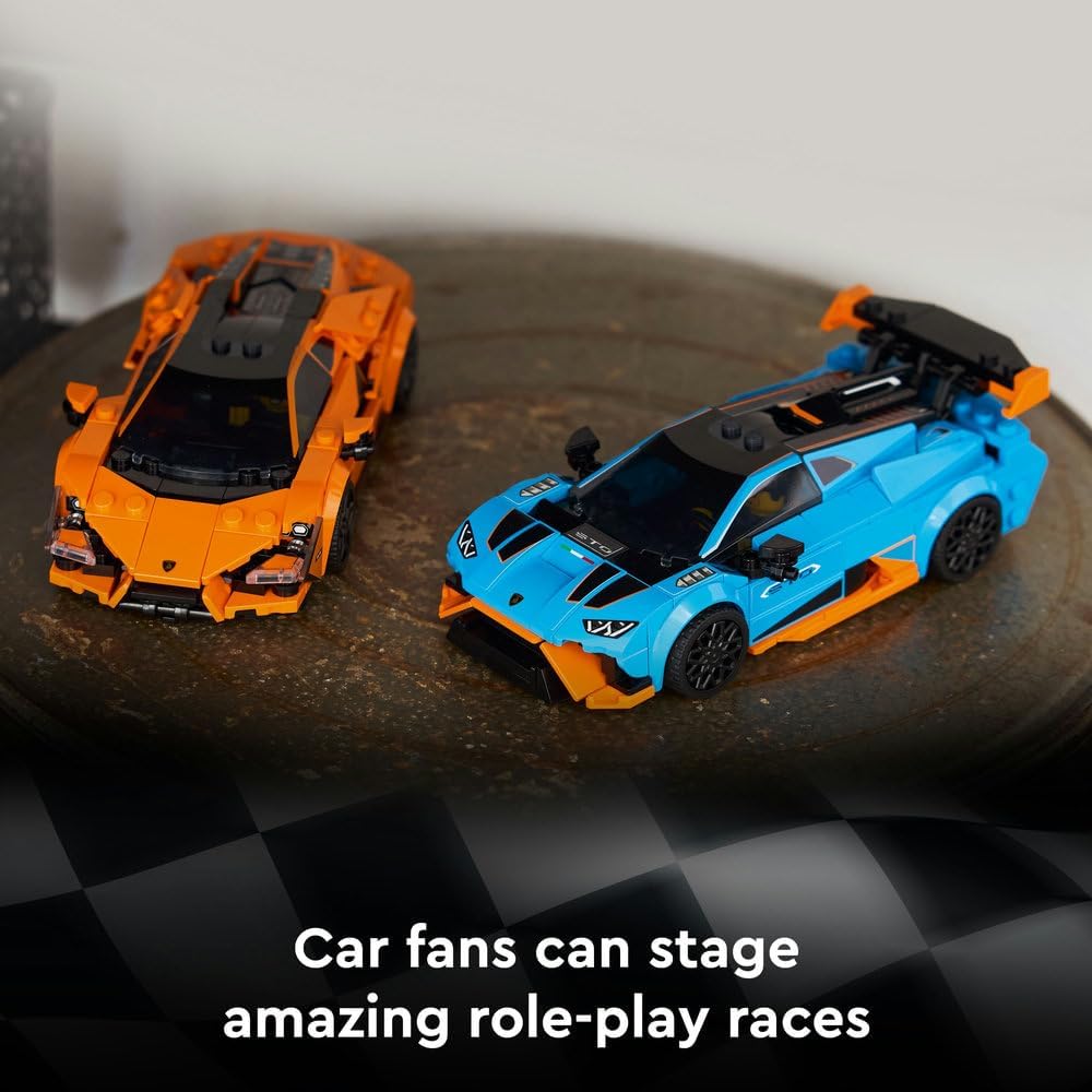 LEGO Speed Champions Lamborghini Revuelto & Huracán STO - Toy Race Cars Model Kit incl. 2 Driver Minifigures - Ramadan Gift for 10+ Year Old Boys - 77238