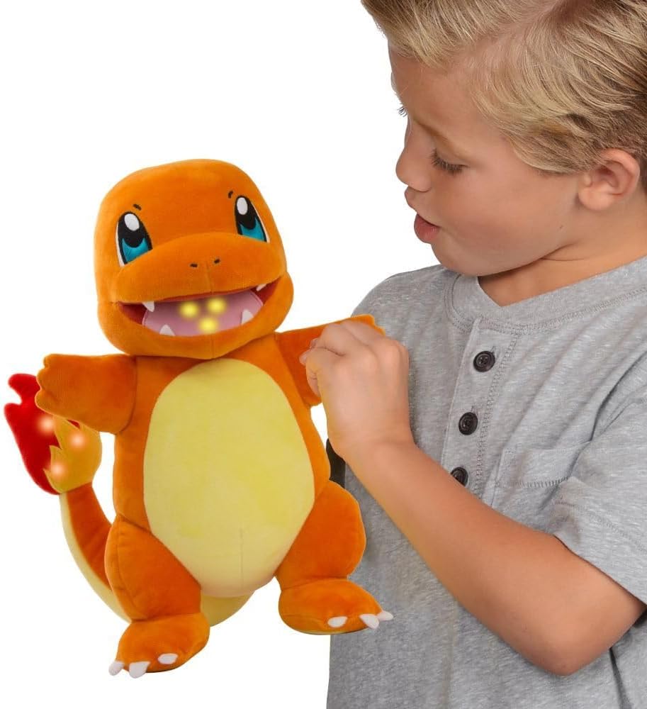 Pokémon Flame Action Charmander Interactive Plush Toy, 25 cm, Official Pokémon Plush, Ages 3+