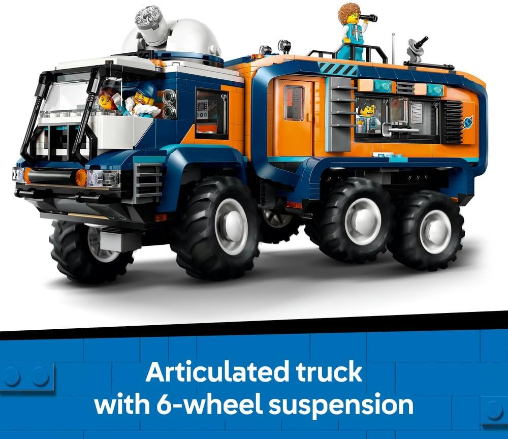 LEGO City Arctic Explorer Science Lab Truck Toy - Exploration Vehicle with Steering & Suspension - incl. a Snowscooter, 5 Minifigures & 3 Wolf Animal Figures - Gift for 8+ Year Old Boys - 60471
