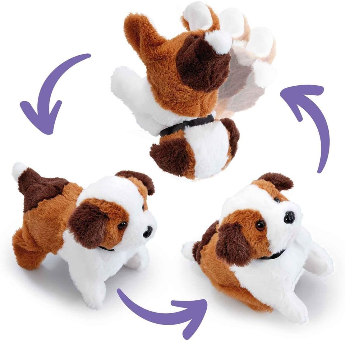 Addo Pitter Patter Pets Flip Over Puppy Battery Operated, Fluffy Fur with Expressions, Plush Toy, Interactive Plush, 3 Years+