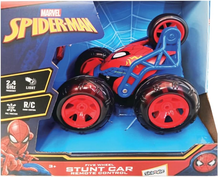 Marvel Spider-Man Remote Control Storm Spinner, 5-Wheel RC Stunt Car with 360 Degree Rotation, 2.4GHz Full Function Toy for Children, High-Action Stunts, Age 3+