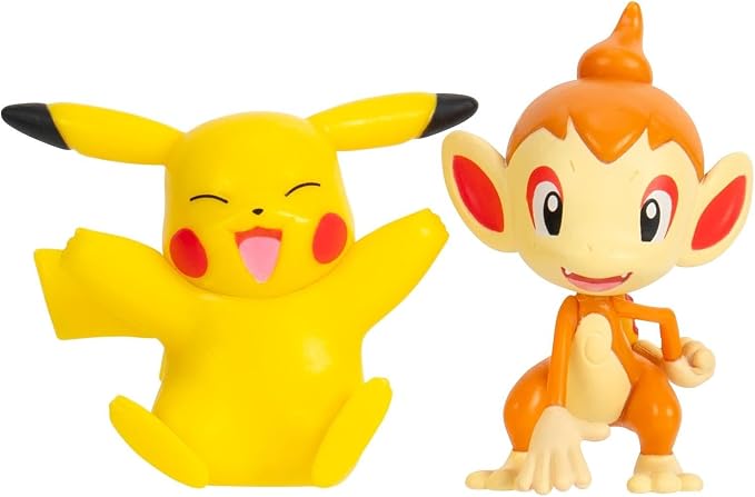 Pokemon Pikachu & Chimchar Figures, Detailed Official Figures, Battle Ready, Action Figurines, Collectibles, Display Toys for Boys, Battle Figure
