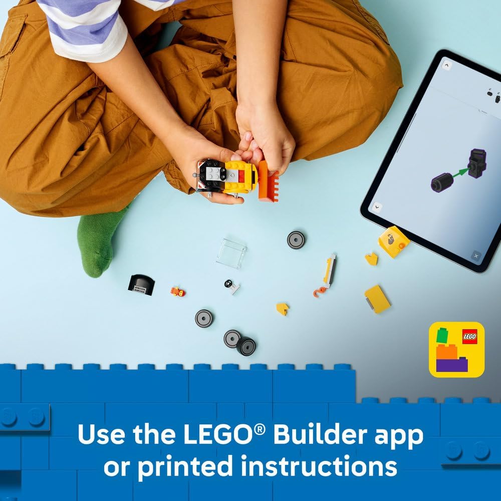 LEGO City Rides – Construction Loader Toy - Excavator Building Set w/a Worker Junior Minifigure - Party Bag Fillers - Small Collectible Gift for 5+ Year Old Boys - 60483
