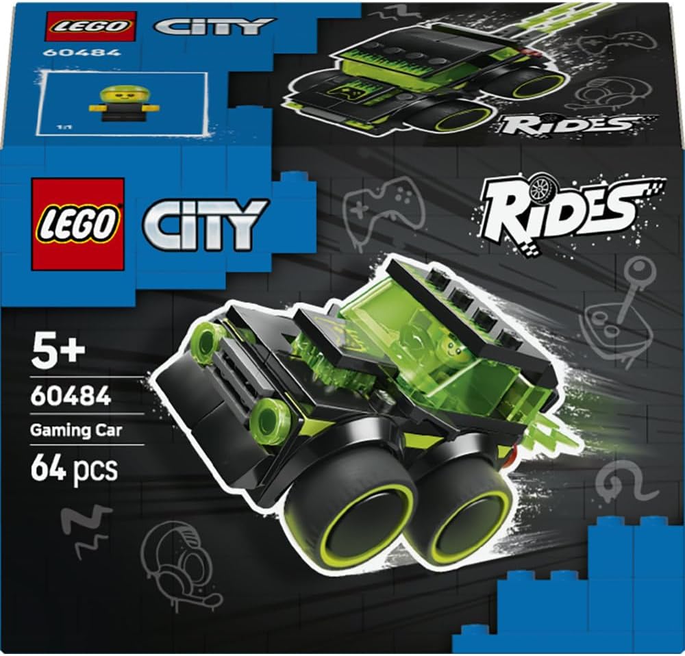 LEGO City Rides – Gaming Race Car Toy - Mini Building Set w/a Driver Junior Minifigure - Party Bag Fillers - Small Collectible Gift for 5+ Year Old Boys - 60484