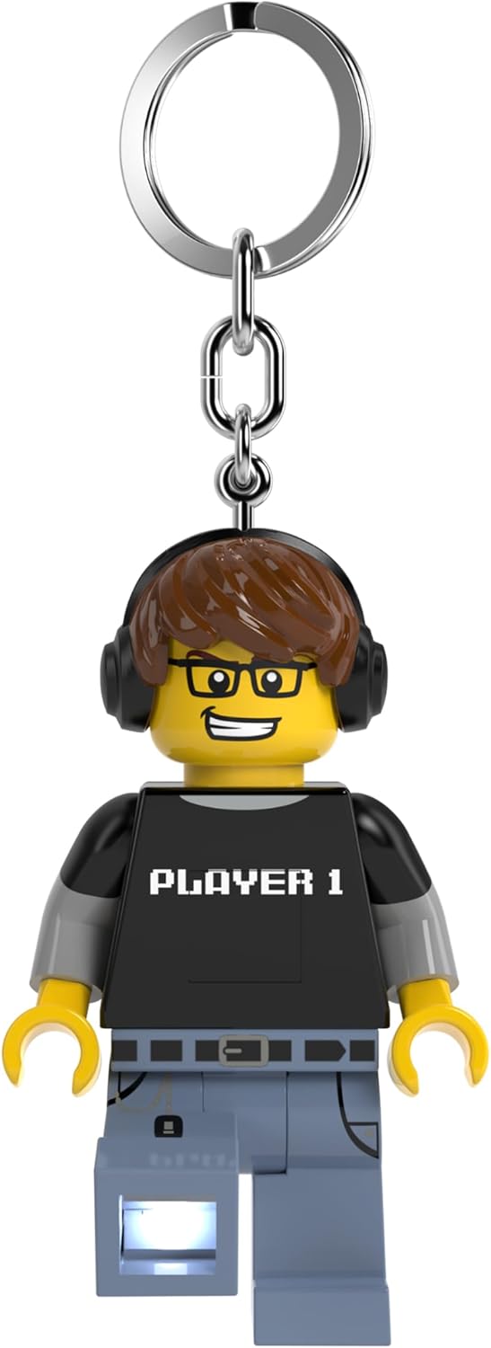 LEGO Minifigures Keychain Light - Video Game Guy (KE217H), Extra-Large 3 Inches Tall, Bag Charm, Easter Basket Stuffer