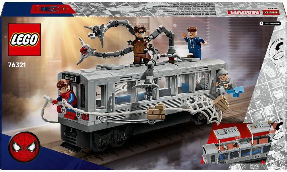 LEGO ǀ Marvel Spider-Man vs. Doc Ock Subway Train Scene - Play & Display Toy with 4 Minifigures - Collectible Super Hero Gift for 9+ Year Old Boys & Movie Fans - 76321
