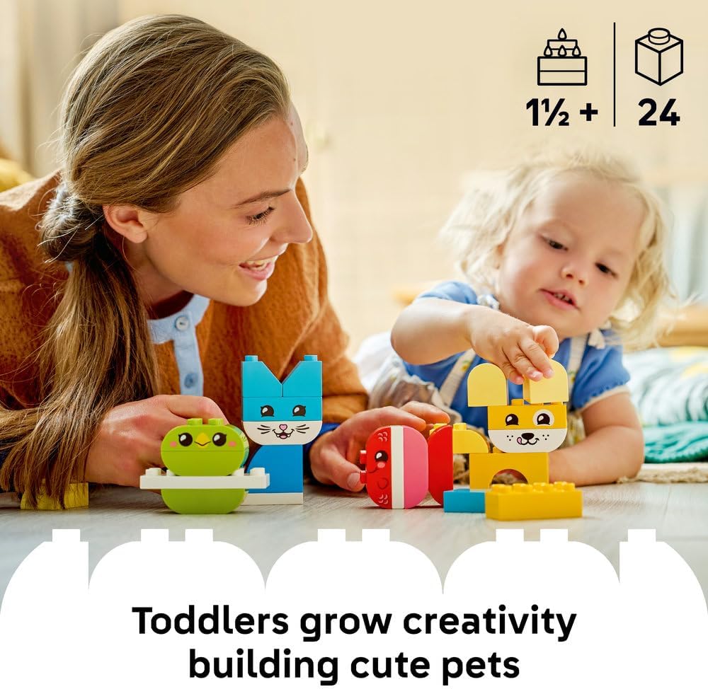 LEGO DUPLO 3 in 1 Creative Cute Pets - Educational Fine Motor Skills Toy for Toddlers - Animal Figures incl. Dog, Cat, Bird & Fish - Birthday Gift for 1+ Year Old Babies, Girls & Boys - 10477