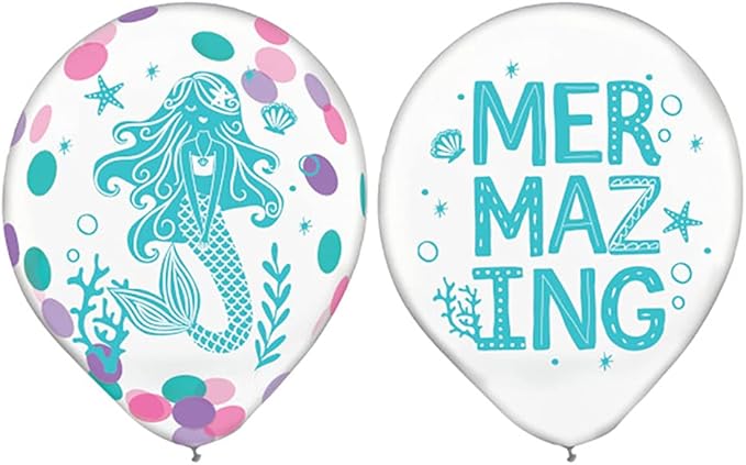 Mermaid Confetti Latex Balloons- 12 Inches | Multicolor | Pack of 6