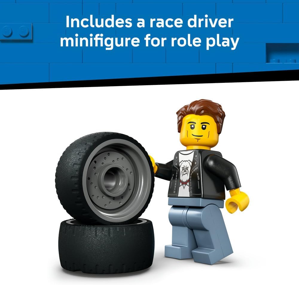 LEGO City Hot Rod - Race Car Toy w/a Driver Minifigure & Folding Roof - Fine Motor Skills Building Set - Small Birthday Gift Idea for 5+ Year Old Boys - 60485