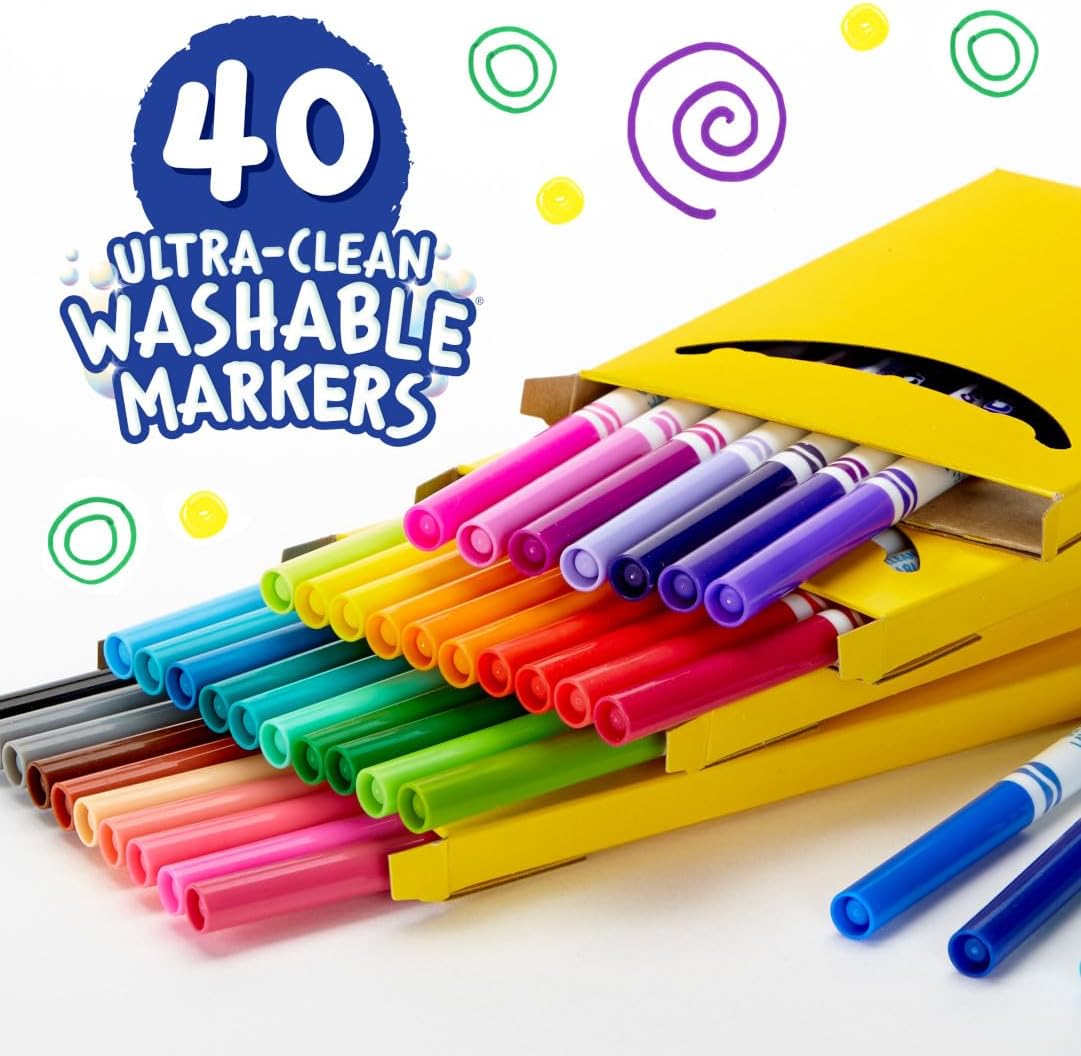 Crayola Ultra Clean Washable Markers, Fine Line Marker Set, Gift For Kids, 40 Count