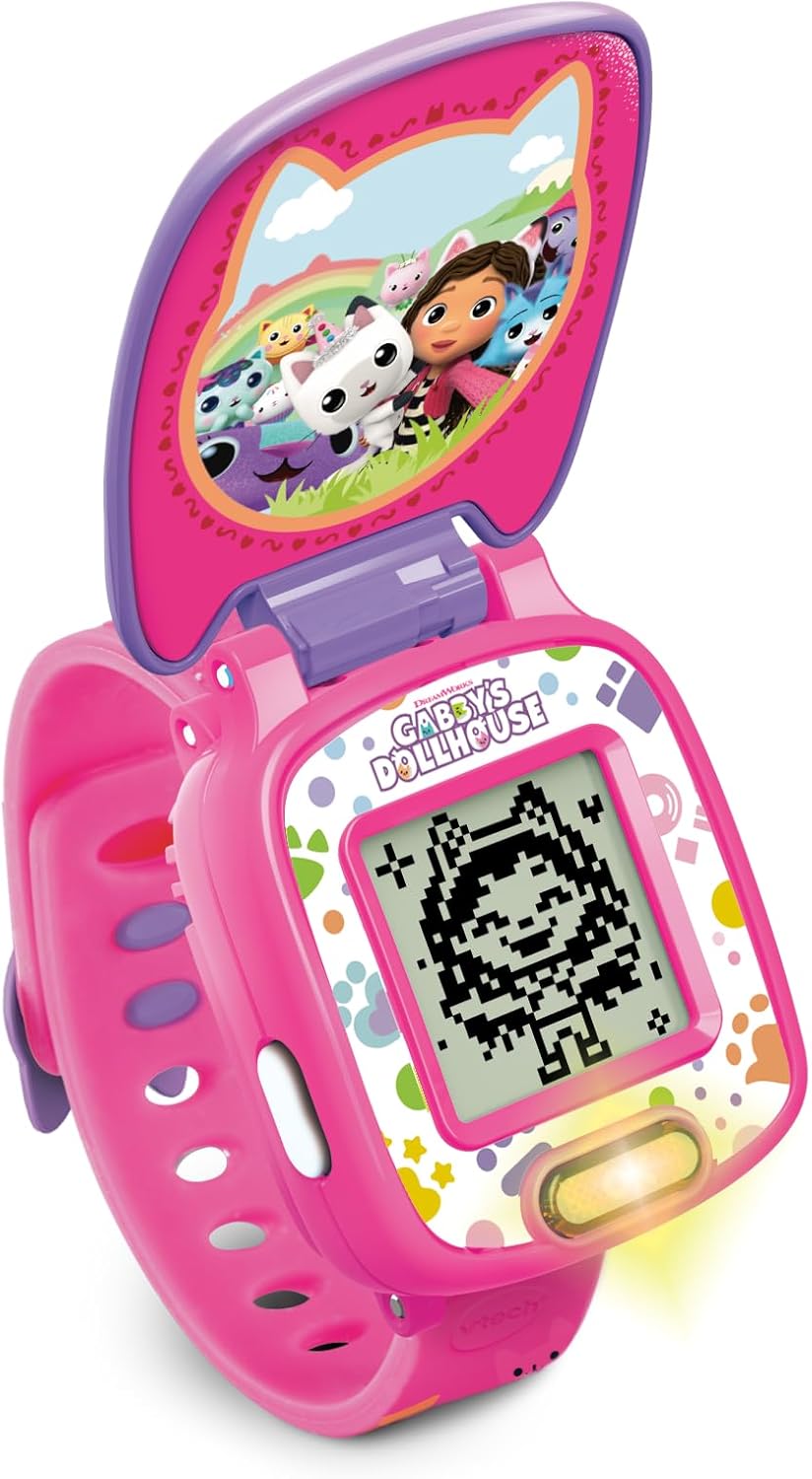 VTech - Gabby’s Dollhouse Time to Get Tiny Watch - Multicolour | includes 10 digital clock faces featuring Gabby and her kitty friends, a stopwatch| Suitable ages 3 + up