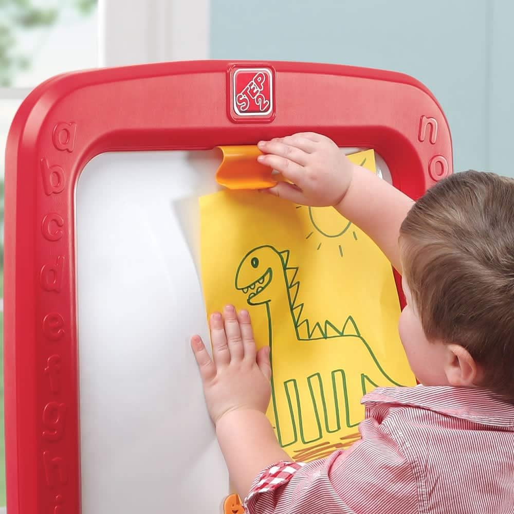 Step2 All Around Easel for Two, Double-Sided Art Station for Kids Ages 3-8, Magnetic Dry Erase & Chalkboard Creative Play