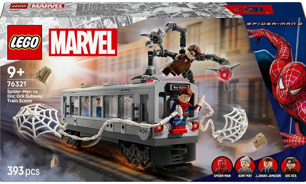 LEGO ǀ Marvel Spider-Man vs. Doc Ock Subway Train Scene - Play & Display Toy with 4 Minifigures - Collectible Super Hero Gift for 9+ Year Old Boys & Movie Fans - 76321