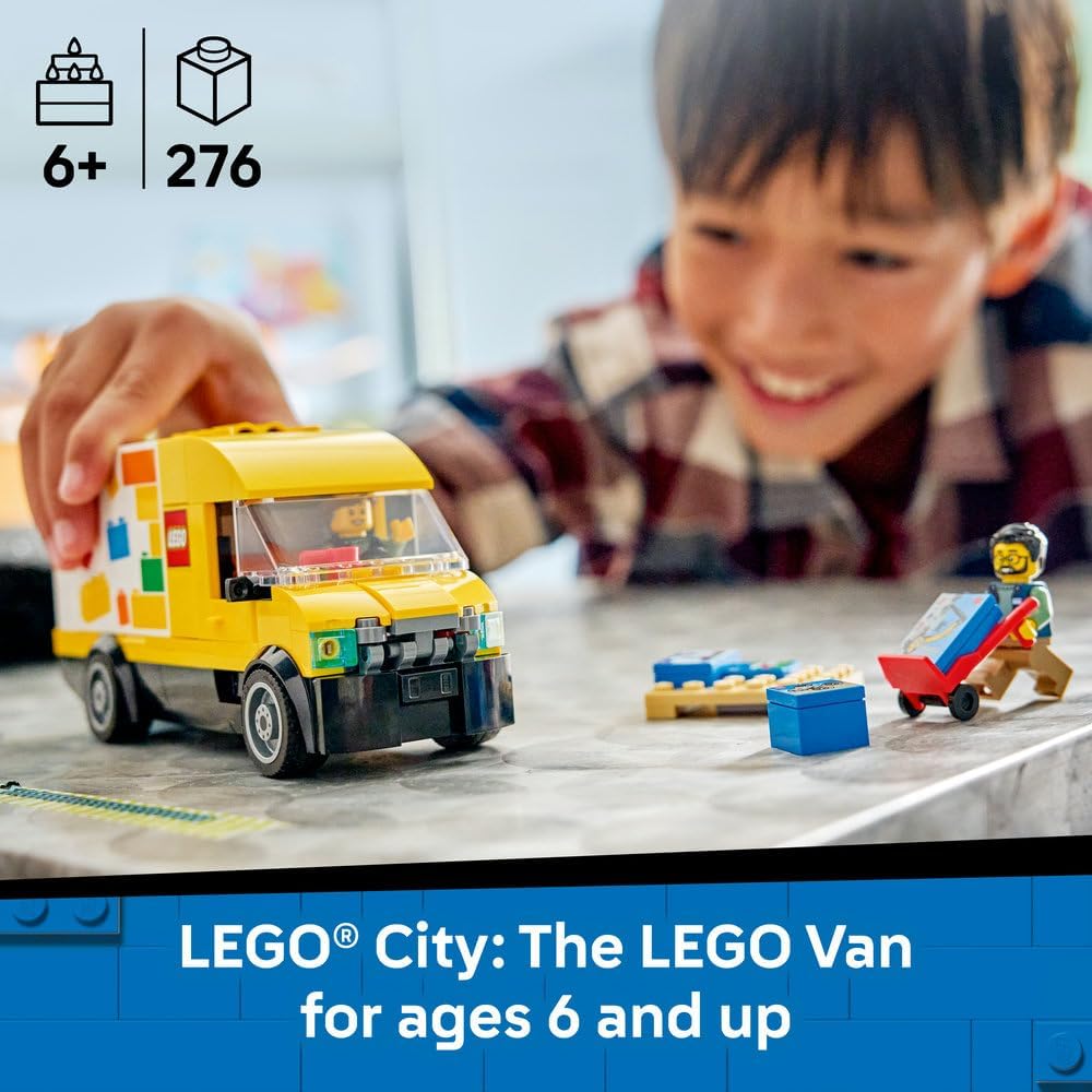 LEGO City The LEGO Van Toy - Delivery Truck Model Building Kit w/ 2 Minifigures, Trolley & Accessories - Birthday Gift Idea for 6+ Year Old Boys - 60500
