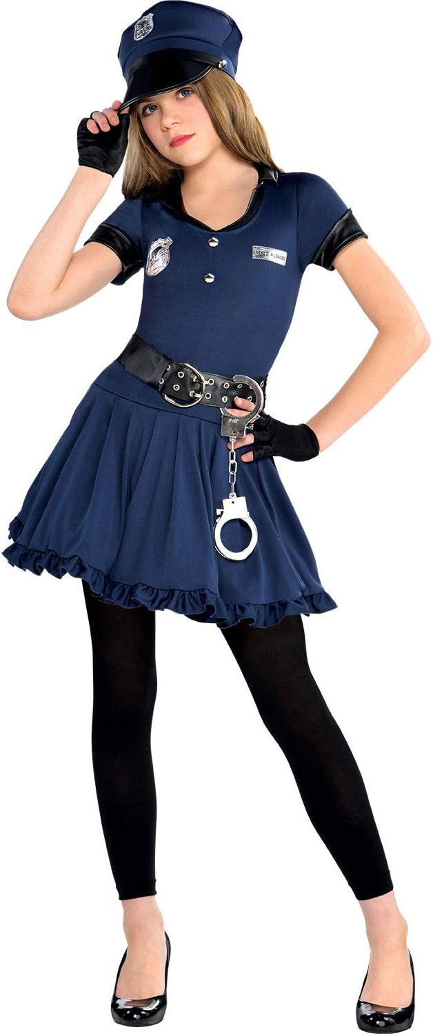 amscan 9904811 Cop Dress Costume Set, Girls, Blue and Black, Child 10-12 Years