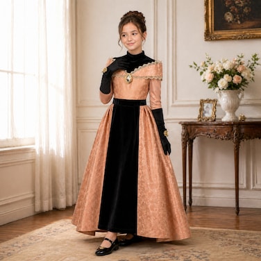 Party Centre - Disney Golden Princess Belle Prestige Dress Up Costume with Headpiece, Medium (7-8 Years)