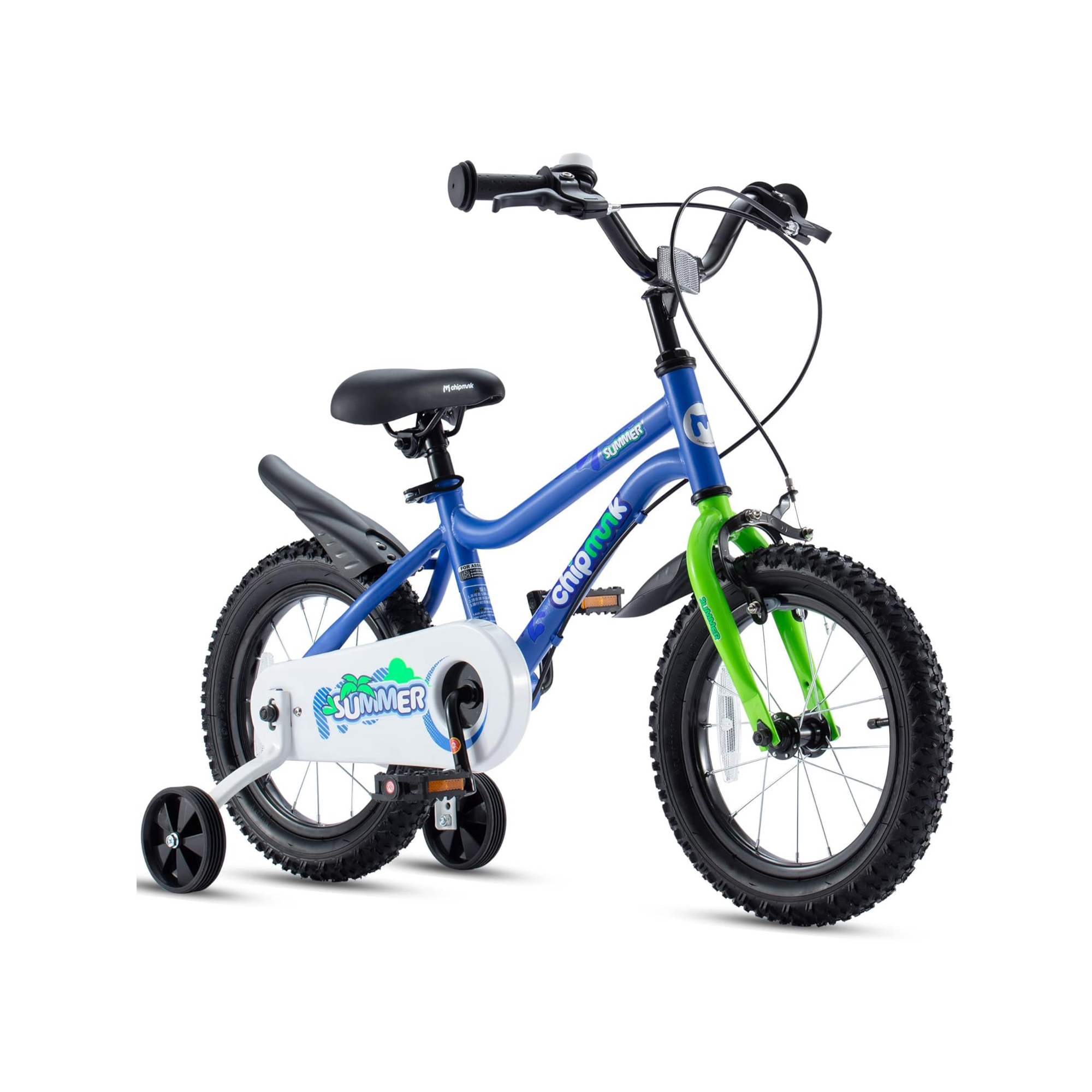 Chipmunk MK 14 Inch Bicycle with Lightweight Steel Frame, Adjustable Seat and Handle, Front + Rear Brakes, 95% Pre-Assembled Kid's Bikes with Training Wheels for Children 3-6 Years Old, Blue