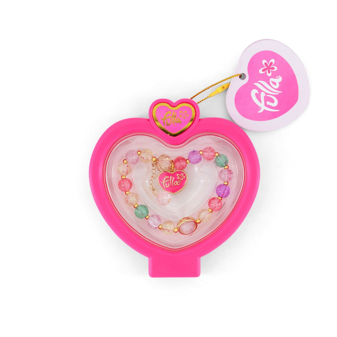 Fulla Little Charmers Bracelet Set for Girls Ages 3+, 4 Stylish Beaded Designs with Metal Heart Charm in Cute Case, Colorful Fashion Jewelry Accessory for Creative Play
