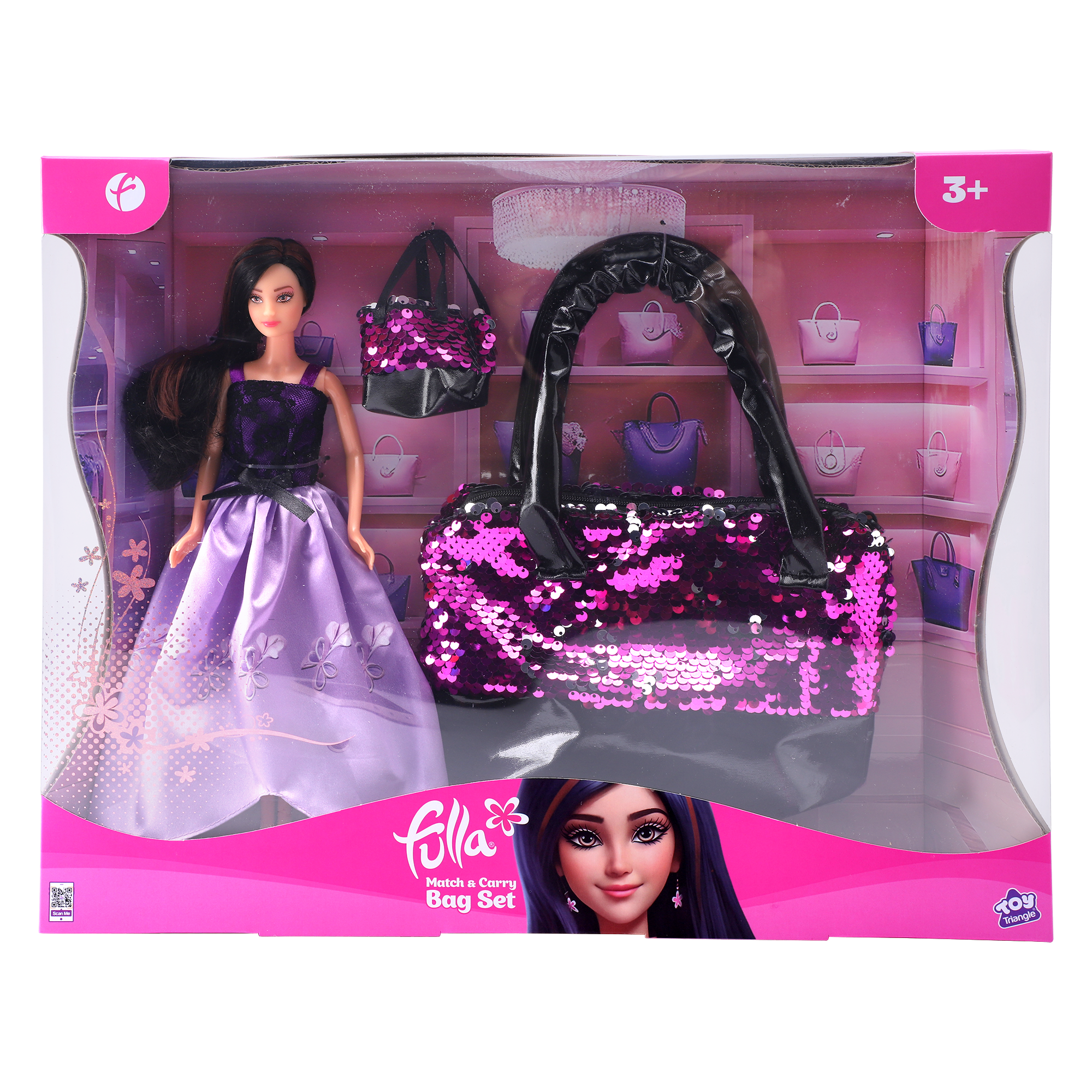 Fulla Doll with Carry Bag Set, Travel Play Doll Set with Matching Bags, Pretend Play Toy for Girls Ages 3 and Up