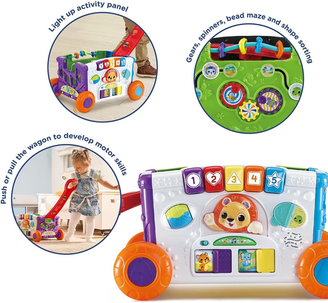 VTech Sort & Discover Activity Wagon Toddler Pull Along Learning Toy with Light-Up Panel Shape Sorter and Gears Multicolour 12m+