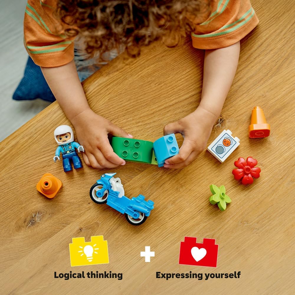LEGO DUPLO Blue Police Motorcycle - Educational Motor Skills Toy for Toddlers - incl. a Motorbike, Officer Figure, Traffic Lights - Birthday Gift for 2+ Year Old Boys & Girls - 10471
