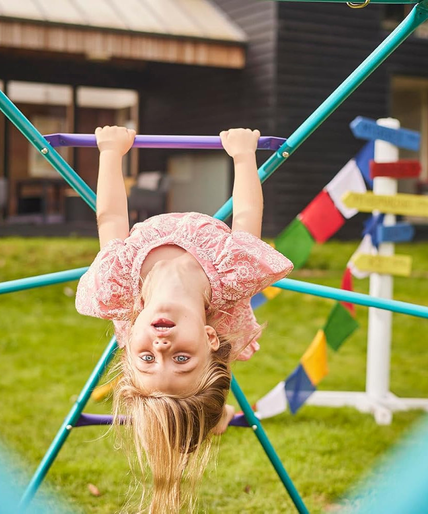 قبة معدنية للتسلق من Plum Phobos، سهلة التجميع في الفناء الخلفي ذات شكل هندسي مع سعة وزن 250 كجم، لعبة صالة ألعاب رياضية خارجية مناسبة للأطفال من الأولاد والبنات من سن 3 سنوات فما فوق