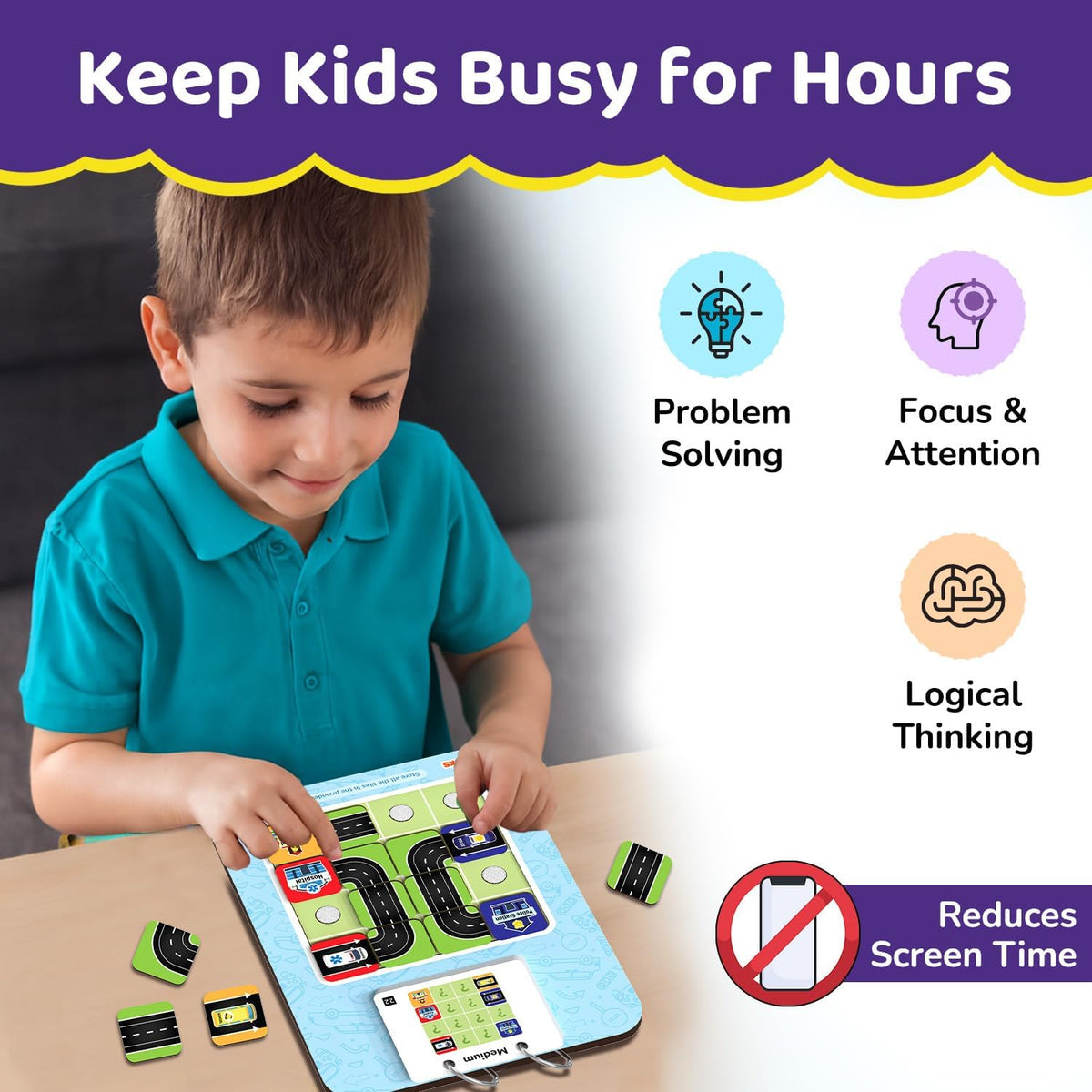 Smartivity Path Maker Brain Puzzle for Kids 4-8 Years Old I Guide Vehicles to Their Destination - 30+ Challenges I Logic & Problem-Solving Puzzle Game for Boys & Girls 4,5,6,7,8 Years