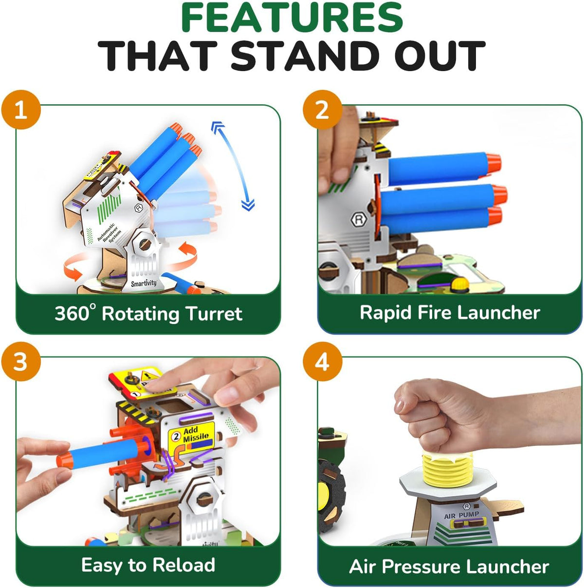 Smartivity DIY Missile Truck for Kids | Build Your Own Military Vehicle with Air-Powered 360° Rotating Launcher & 5 Foam Missiles | STEM Engineering Toy | Birthday Gift Boys & Girls 8 9 10 11 12 13 14
