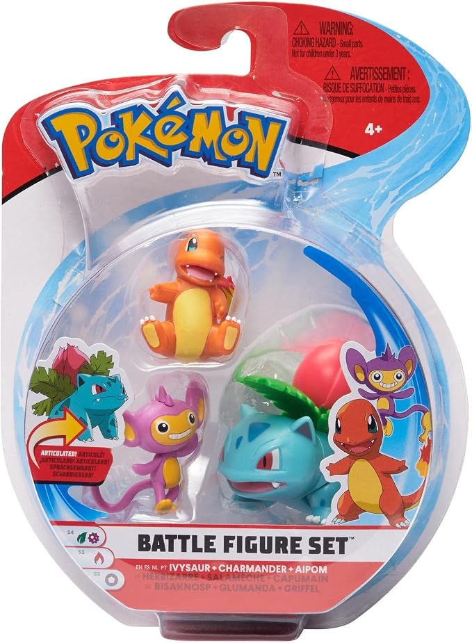 Wicked Cool Toys Pokemon Battle Figure 3 pack - Ivysaur, Charmander & Aipom