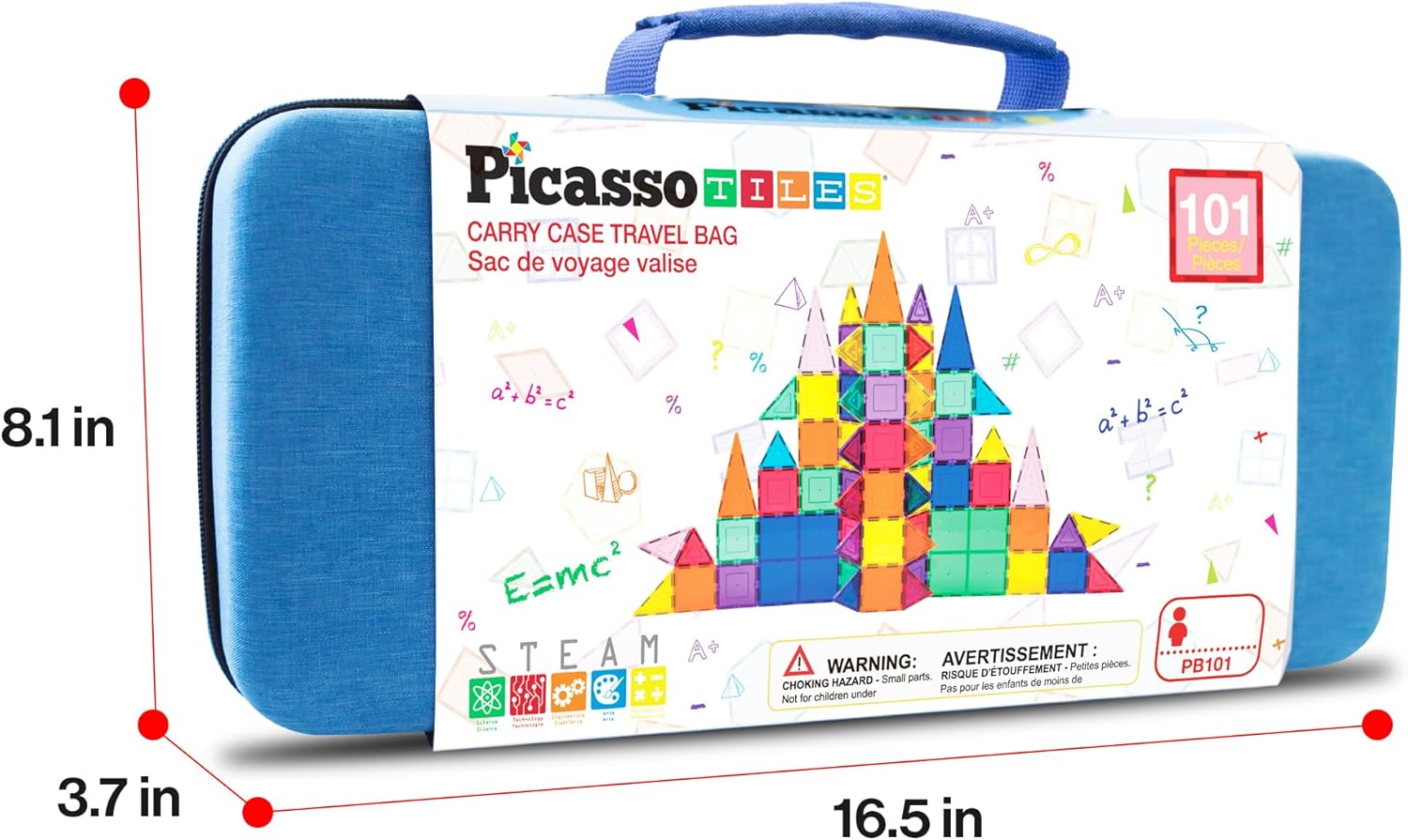PicassoTiles 101pcs Magnetic Building Block Toy + Case Set Magnet Tile Construction Blocks for Ages 3 and Up Educational Kit Child Brain Development Learning Playset in Portable Travel Carry Bin