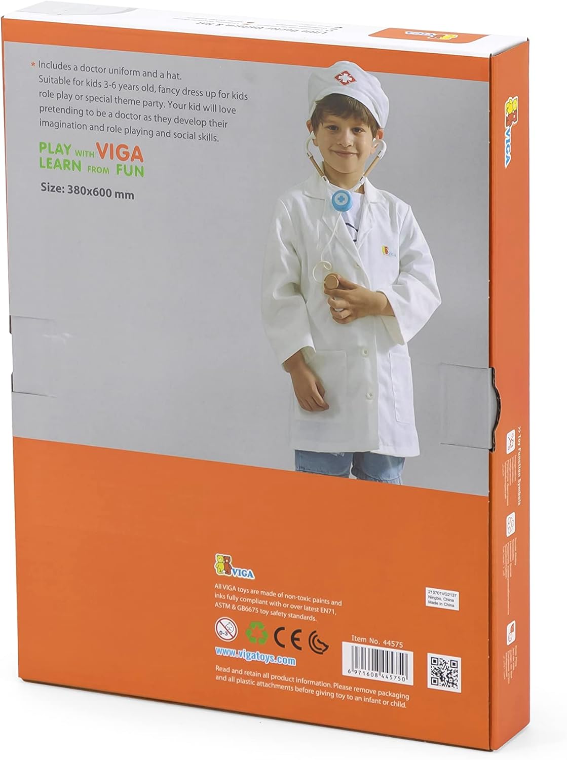 Viga Little Doctor Uniform and Hat Apron for Kids 3+ Pretend Play Costume Multicolor