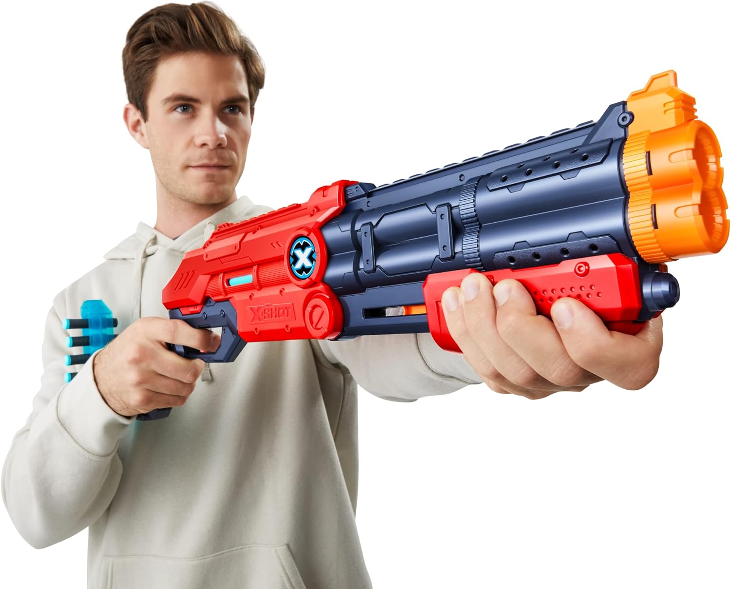 مسدس سهام XSHOT Excel Vigilante أحمر من الفوم، مزود بمضخة مزدوجة الماسورة، سريع الإطلاق، يتضمن 24 سهمًا و4 أهداف، بمخزون قابل للتعديل، مدى طويل 90 قدمًا، لعبة قتال للأطفال والمراهقين والبالغين