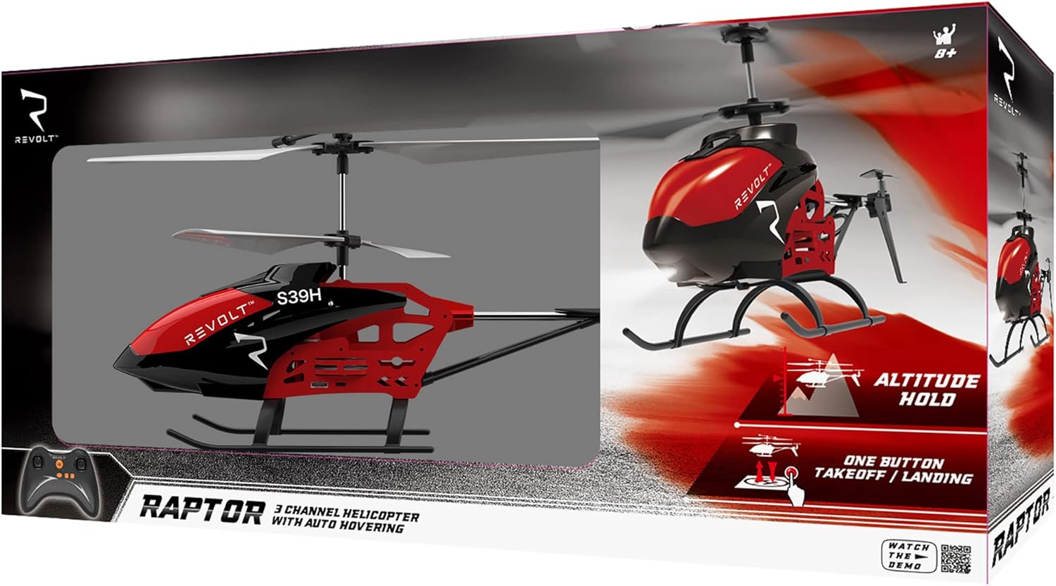 SYMA Revolt Raptor XL Helicopter with Auto-Hover S39H, 2 Speeds, 33cm Long, Ages 8+ - Mutli