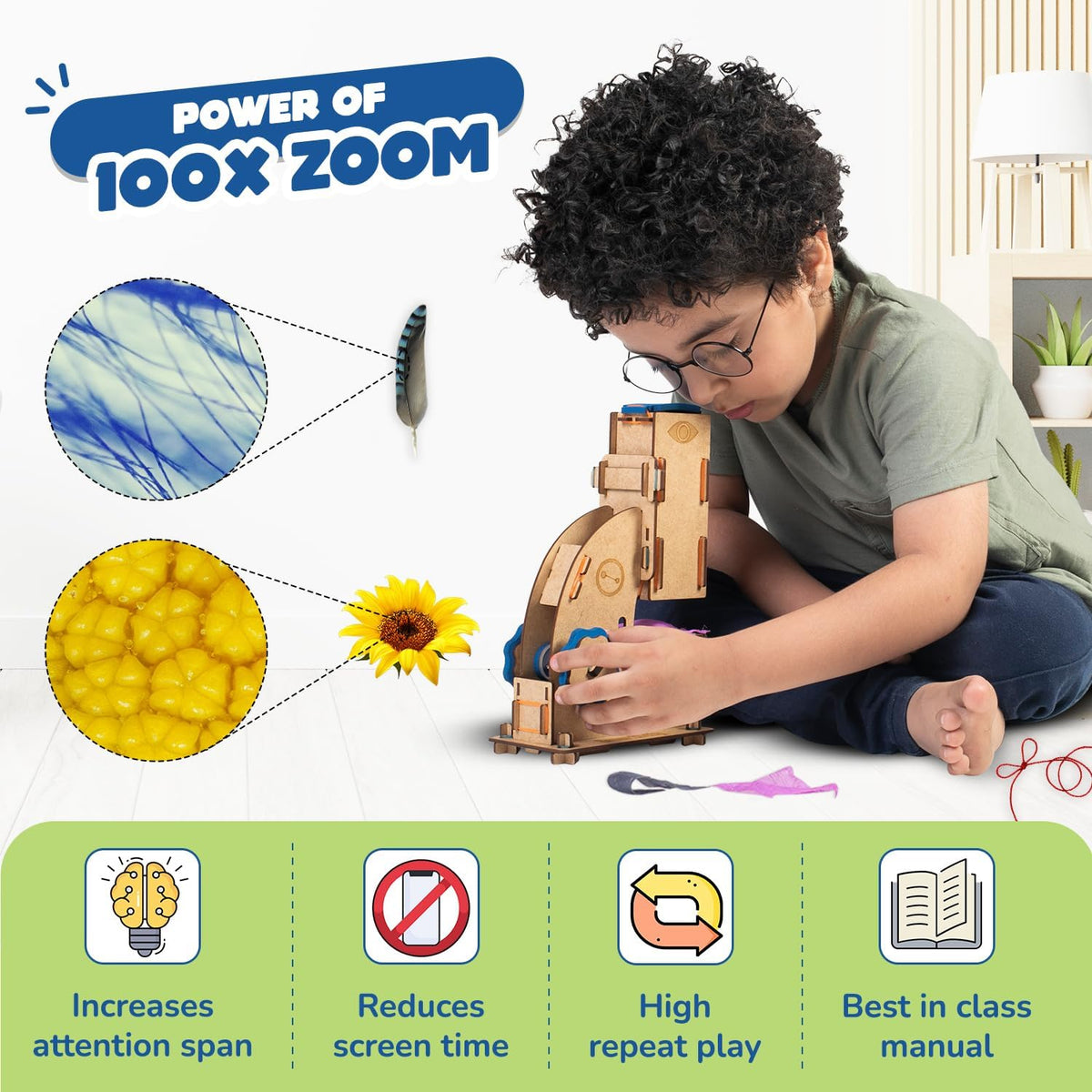Smartivity DIY Microscope 100x Zoom Toy for Kids Age 8-10-12-14 Years Old | Birthday Gift for Boys & Girls | Science Toy for Kids 8-14 Years Old Students I STEM Sciene Kit