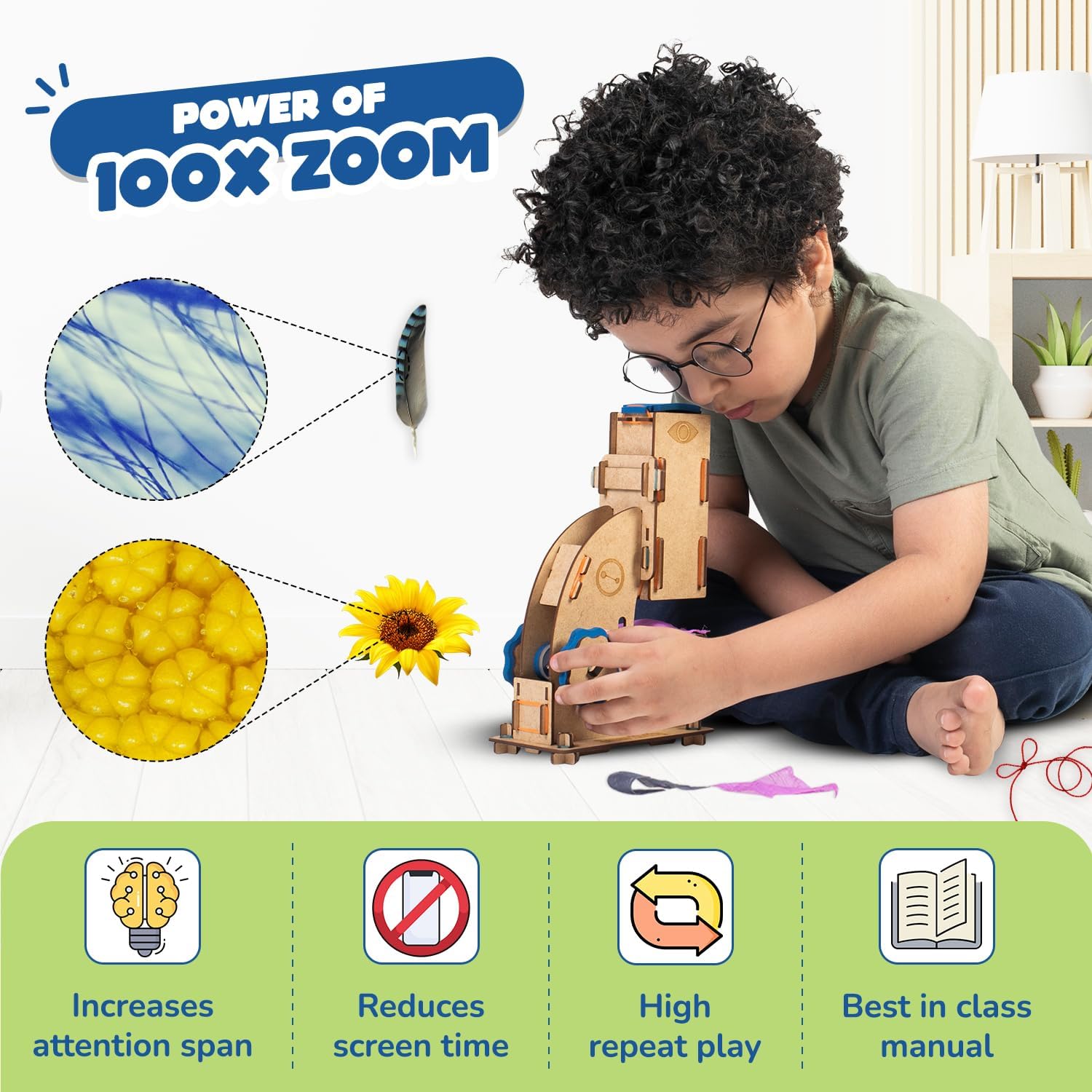 Smartivity DIY Microscope 100x Zoom Toy for Kids Age 8-10-12-14 Years Old | Birthday Gift for Boys & Girls | Science Toy for Kids 8-14 Years Old Students I STEM Sciene Kit